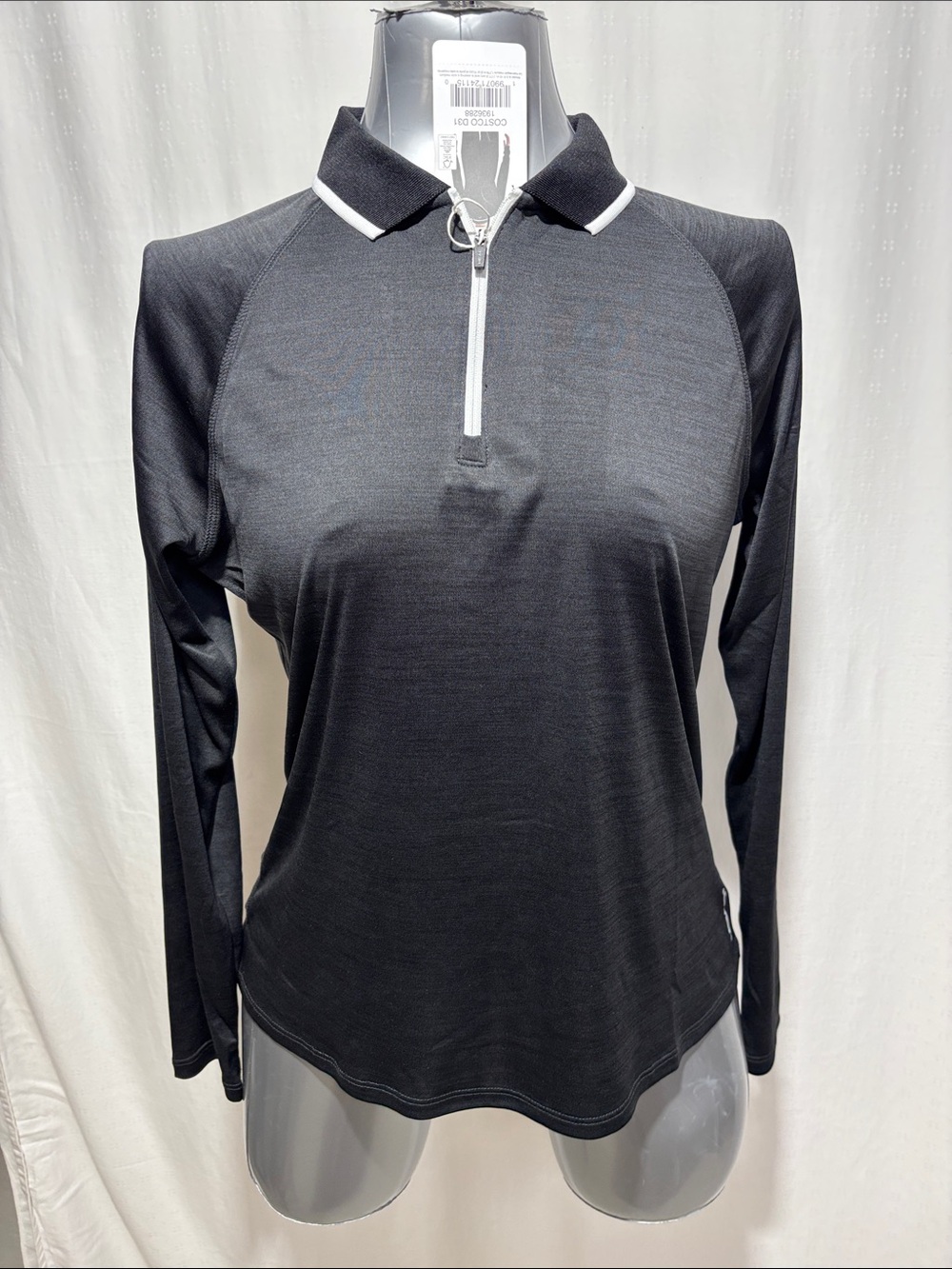 Head Black Long-Sleeve Polo Zip Top with White Collar Trim 112